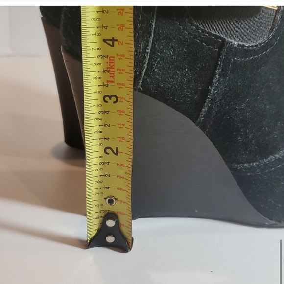 TORY BURCH Black Suede Wedge Booties w Gold Hardware - Picture 9 of 12